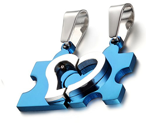 JewelryWe Schmuck 2PCS Paare Halskette Partnerketten Freundschaftsketten Partneranhänger Edelstahl I Love You Herz Puzzle Anhänger Kette mit kostenlos Gravur