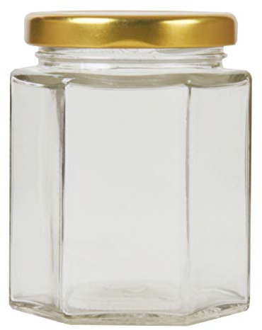 Baitang 180ml/7oz Pack of 72 Hexagonal Jam Jars with Lids, Glass Storage Honey Jars Pickles Chutneys with Screw Gold Lid