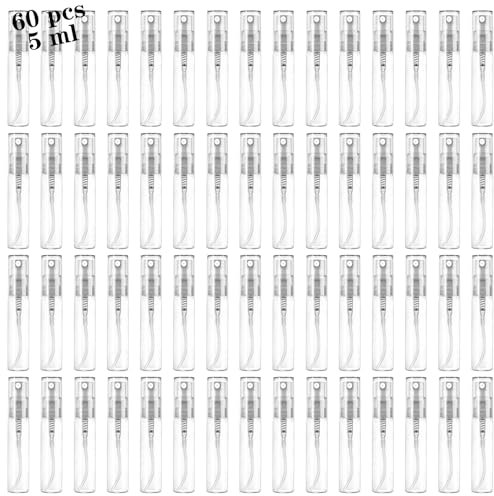Csdtylh Mini Spray Bottle 5ml, Refillable Glass Spray Bottle, Glass Bottle Atomizer, Perfume Mouthwash Atomizer for Cleaning Refillable Container for Travel, Essential Oils, Perfume 60 Pcs, 5ml