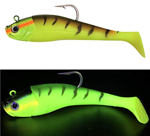 Mega Fishing Norwegen UV Shad Meeresköder - Gummifisch + Jigkopf - Dorsch Köder - 20cm / 300g & 26cm / 440 g