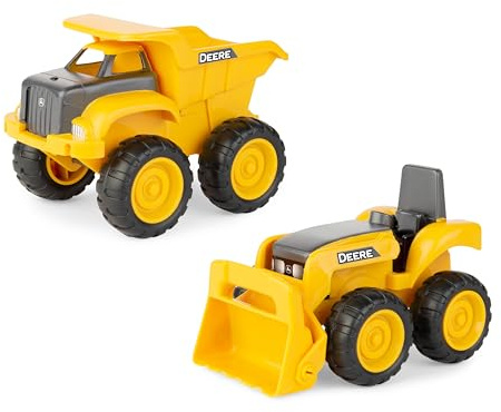 John Deere Muldenkippe Spielzeug und Spielzeugtraktor mit Lader – Sandkasten-Spielzeug für Kinder – Osterkorbfüller – Gelb – ab 18 Monaten – 15,2 cm – 2 Stück