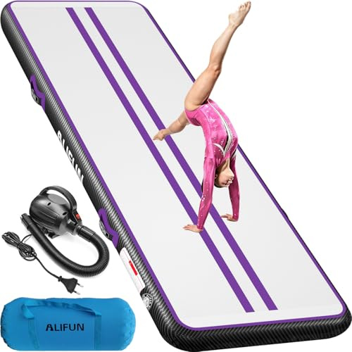 ALIFUN Tapis de Gymnastique Gonflable, Tapis d'entrainement, Tapis de Gym Tumbling 2 m/3 m/4 m/6 m Air Mat Track, Gymnastics Tumble Track Mat, Piste de Gymnastics Gonflable avec pompe à air