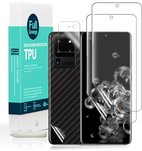 Ibywind 2 Pcs Screen Protector For Samsung Galaxy S20 Ultra 5G 6.9,Flexible TPU Film,With 1Pc Camera Lens Protector,1Pc Back Film,Bubble Free[Easy to install]