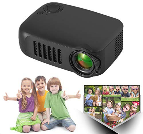 NEWFEIBIN Videoproiettore Portatile LED Videoproiettore Tascabile con Treppiede Incluso per Film All'aperto,Nero