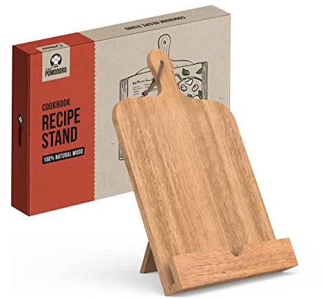 Chef Pomodoro Kochbuchhalter – Leseständer aus Akazienholz - Buchständer Holz - Dekorativer Bücherständer 23,8 x 36,8 cm (B x L) – Buchhalter Holz – Buch Ständer – Auch geeignet für Tablets