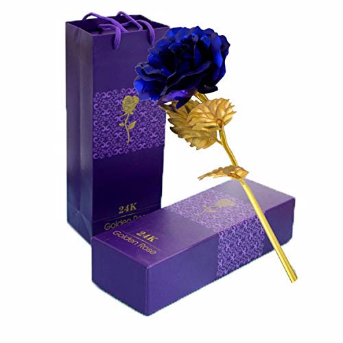 TYXSHIYE 24 Karat Vergoldete Rose Blau, 24K Goldene Rose Handgefertigt Konservierte Rose, Blattgold Rose mit Geschenkbox für Geburtstag Geschenk Freundin Muttertag Hochzeitstag Künstliche