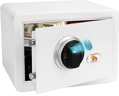 TIGERKING Biometric Fingerprint Home Safe, 1.2 Cubic Feet Digital Security Safe Lock Box, Quick-Access Small Safes for Cash, Jewelry, Document, White