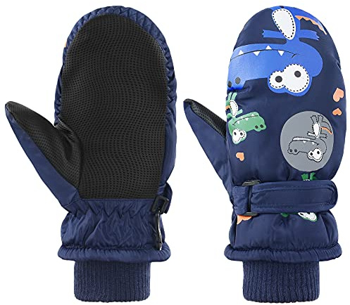 American Trends Toddler Winter Mittens Waterproof Boy Ski Gloves Warm Fleece Snow Mitten for Baby Boy Girl Cold Weather Navy Green S(Fits 2-4 years)