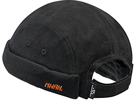 Clape 5 Panel Docker Cap Cord Dockermütze mit Verstellbarer Klettverschluss Peakless Brimless Hat Corduroy Commando Work Docker Beanie Cap,Black
