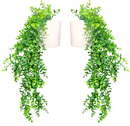 Eco Home Store Artificial Plants Indoor for Home and Living Room – Fake Plant Decor for Hanging and Tabletop Display – Modern Decorative False House Accents – 2 Pieces - Light Green Eucalyptus