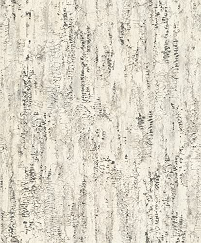 Rasch Tapete 554045 Vliestapete in Weiß und Grau mit Birken-Muster aus der Kollektion Composition - 10,05 m x 0,53 m (L x B)