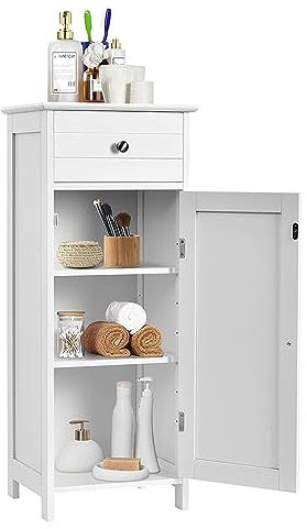 GOPLUS Badschrank mit Schublade, Midischrank mit verstellen Regalen, Badezimmerschrank Badkommode Holz für Badezimmer & Wohnzimmer, 30 x 35 x 87 cm (Weiß)