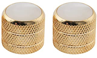 Musiclily Pro Inch Fein 24 Zähne Stahl Potiknopf Oberfläche Perlmutt Push-on Dome Knobs für USA E-Gitarre oder Bass, Gold (2 Stück)