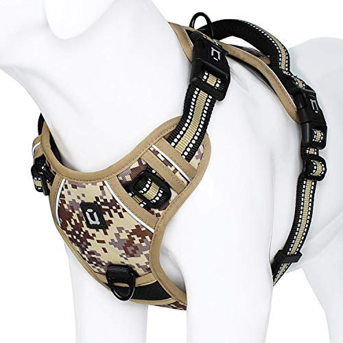 Hundegeschirr gegen Ziehen, reflektierend, verstellbar, kein Würgen, Haustierweste mit Vorder- und Rückseite, 2 Leinenbefestigungen, weicher Trainingsgriff für kleine, mittelgroße und große Hunde