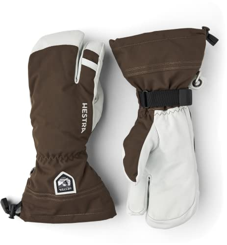 Hestra Unisxe Army Leather Heli Ski Glove, 3-Finger Snow Glove for Skiing & Snowboarding for Men & Women - Espresso - 11