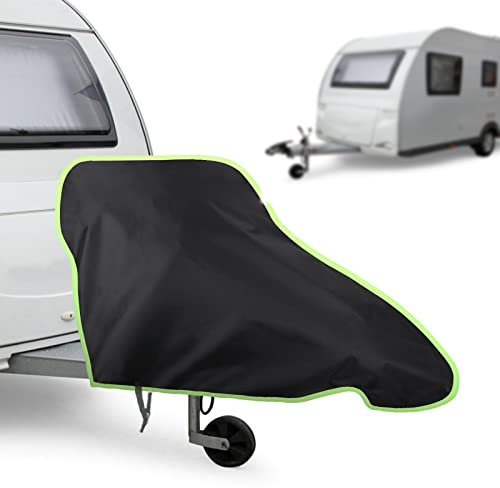 URAQT Deichselabdeckung, Universale Deichselhaube mit Grün Reflexstreifen und Klickverschluss Wetterschutz Plane 420D Deichselschutzhülle für Wohnwagen Wohnmobil und Anhängertypen