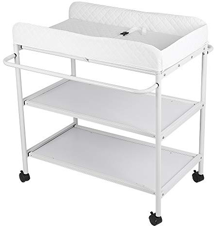 YIMING Cambiador de Bebé con Ruedas, Protege la Columna Lumbar, con Espacio de Almacenamiento, Hasta 130 kg (84 × 72 × 90 cm, Blanco)
