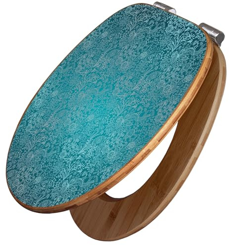 banjado Design WC Sitz Bambus Absenkautomatik 45,8x37,5cm - Toilettendeckel mit Absenkautomatik Holz - hochwertiger Bambus Klodeckel - WC-Sitz für gängigen Toiletten - Motiv Mandala Landschaft