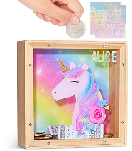 Beinou Spardose Kinder Sparschwein Mädchen Einhorn Sparbüchse Acryl- Sparkasse Piggy Bank Kinderspardose Taufgeschenke Jungen mit Personalisierten Buchstaben