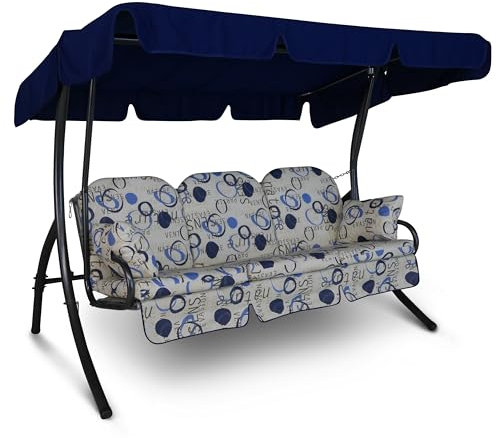Angerer Hollywoodschaukel Ibiza – Schaukel zum Sitzen, Liegen & Entspannen, inkl. Bett-Funktion, einfache Montage, Made in Germany, hochwertiger Stoff, Beige-Blau Gemustert