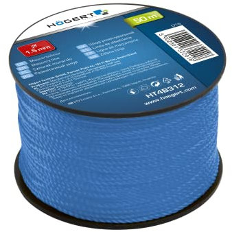 Högert Technik - Filo per muratura 50 m - Filo da muratura blu - Ø 1,5 mm - Resistente agli strappi e carico - Su bobina/corda/cordicella/cordicella/filo per pavimentazione