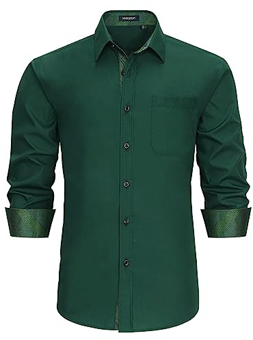 HISDERN Chemise Manches Longues Homme Regular Fit Chemises Formelle Shirt Casual Chemise Vert XL