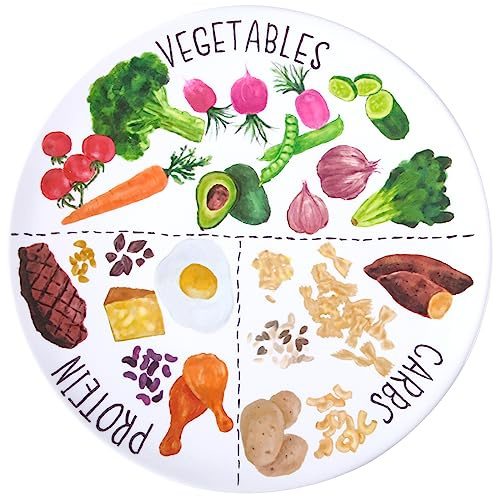 Viynran Assiette de contrôle des portions de 25,4 cm – Assiette équilibrée avec séparateurs en mélamine pour la perte de poids et la gestion du diabète (lot de 1)