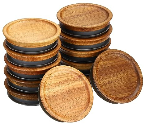PATIKIL Regular Mouth Mason Jar Lids Wooden Storage Canning Jar Lids Ball Jars Wooden Lids with Airtight Silicone Seal Ball Wooden Lids for Mason Jars (12 PCS)