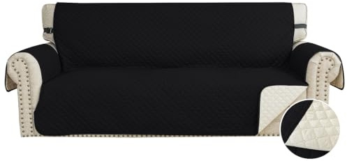 CYCMACO Wasserdicht Sofa Überzug 3 Sitzer, Couch Bezug Haustier Katze Hunde, Sofaschoner rutschfest, Universal Couchüberzug Waschbar, Sofa Covers Mit Armlehnen, Schwarz