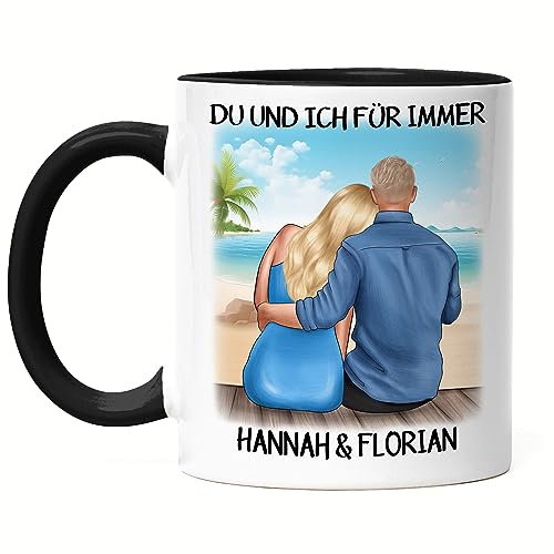 Kiddle-Design Pärchen Tasse Schwarz Personalisiert Liebestasse Jahrestags- und Valentinstagsgeschenk Personalisiertes Liebesgeschenk Couple Motiv