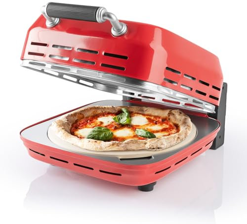 GOURMETmaxx horno eléctrico para pizza incl. piedra para pizza | Pizzero hasta 400°C con función de temporizador | 30 cm de diámetro también ideal para flambeaux o wraps | 1800 vatios [3-4 min.]