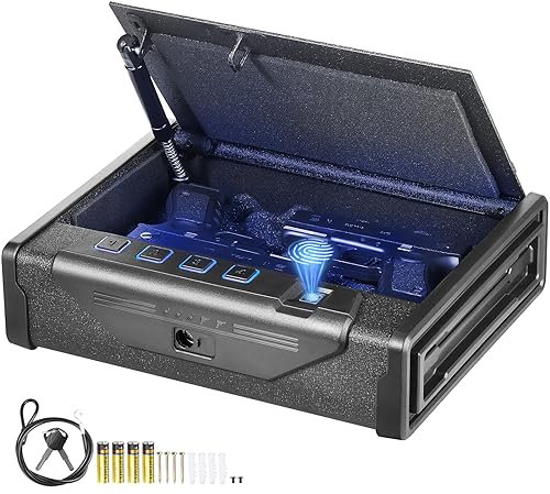 VEVOR Cassaforte per Pistole in Acciaio Cassaforte Biometrica per 2 Pistole 3 Modi di Tasti Sblocco per Impronte Digitali Combinazione per Gioielli Documenti Pistole Uso Domestico Cassaforte Pistole