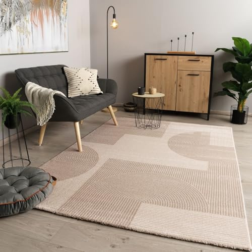 TT Home Tapis De Salon à Poils Courts Moderne Soft Pelucheux Design Abstrait Robuste, Couleur:Beige Crème, Dimension:80x150 cm