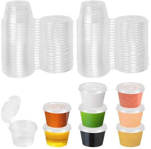 SLTAXAR 100 Stück Aufbewahrungsdosen mit Deckel Klein 1OZ Frischhaltedosen Auslaufsichere Saucenbecher 25ml Kunststoffbehälter Dressingbecher Mikrowellenfest Kleine Dosen für Soßen, Dips, Gewürze