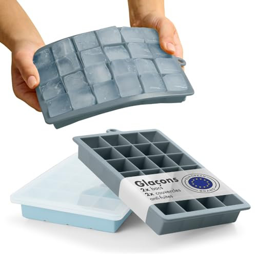 Blumtal Eiswürfelformen Silikon 2x24er - Eiswürfelform mit Deckel - Silikon Eiswürfelform für Eiswürfel 2,6 cm - 2 x Eiswürfelformen in M - BPA freier Ice Cube Maker 2x - Grey Blue und Light Blue