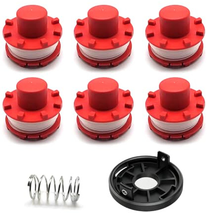 Rasentrimmer-Ersatzspulen Set für Einhell GE-CT 36/30 Li E SOLO AGILLO 36/255 BL AGILLO 18/200 (Ersatz: 3405096), 6 Fadenspulen + 1 Fadenspulenkappen + 1 gefedert