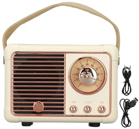 HERCHR Altavoz Bluetooth Retro, Radio Portatil Pequeña Radio Vintage con Estilo Clásico Antiguo Radio Recargable Altavoz Sonido de Graves para la Decoración del Hogar, Regalo(Blanco)