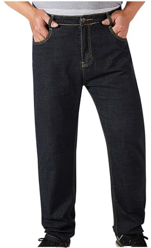 Homme Pantalons Grande Taille Élastique Jeans Loisir Straight Denim Pantalon, Jean en Denim à Coupe Loose Fit Droite Straight Fit Jeans Hommes Slim Fit Élastique Mode Baggy Denim Pants Streetwear