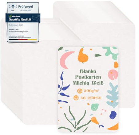 moinkerin 120 Stücke A6 Kraftpapier Karten, 300 g/m², Milchweiß
