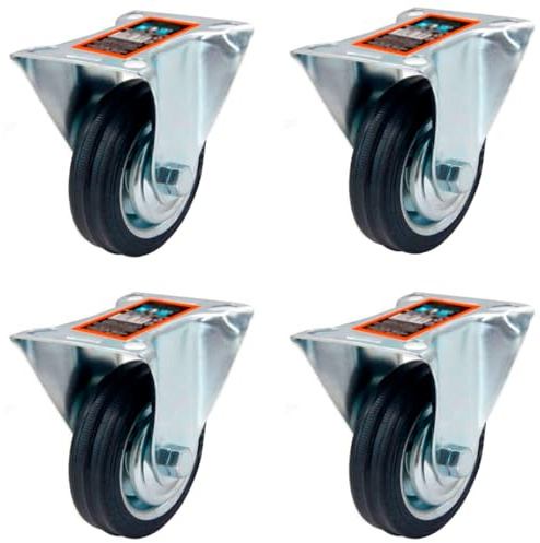 ACAN Tradineur - Pack de 4 ruedas fijas para muebles, 3 Pulgadas, hierro y goma, incluyen placa de montaje, rueda de transporte para carritos, mesas, industrial, peso máx. 50 kg, Ø 70 mm