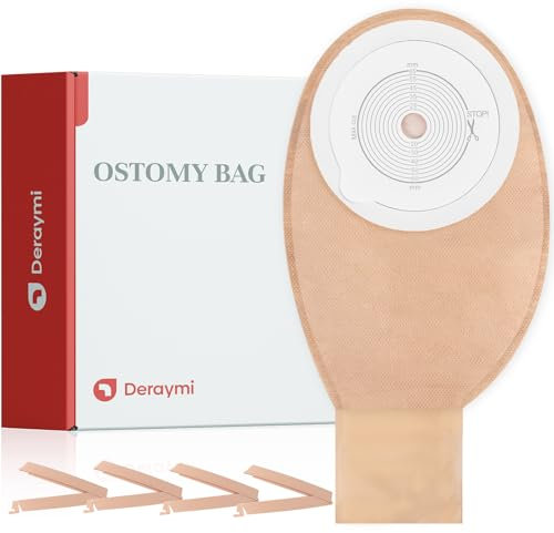 DERAYMI Confezione da 20 sacchetti per colostomia con chiusura a morsetto, sistema drenabile per stomia in un unico pezzo, con doppio telaio, sacchetti per stomia per ileostomia cura dello stomia