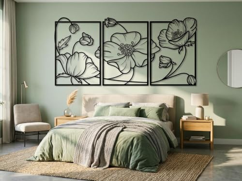 VAILLA Blumen Deko Wand Wanddeko aus Holz 3D – Wandbild Wohnzimmer Büro | MDF Sperrholz, Lasergeschnitten, Botanik Blüten, 5 Größen, Schwarz Grau Gold, personalisierbar, Esszimmer Küche Eingang Flur