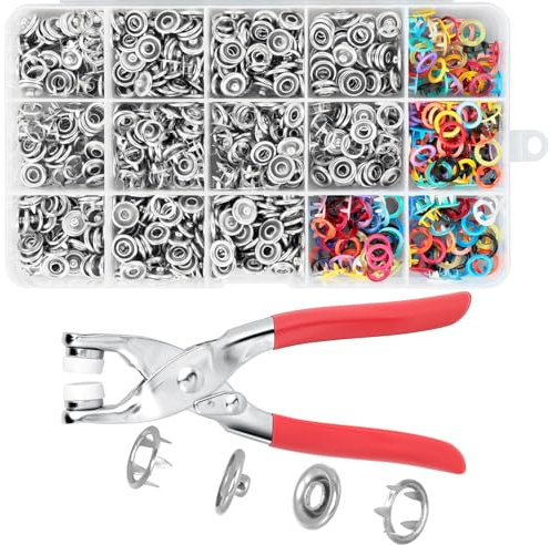 AiQInu 200 Kits ottoni Automatici a Pressione con Pinze, Set di Bottoni ad Anello in Metallo per l'artigianato DIY Vestiti per Bambini, Borse per Vestiti, Artigianato, Cucito 9,5 mm