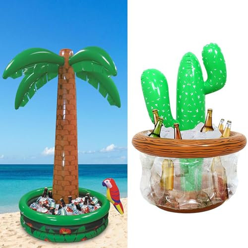 Aufblasbarer Kühler, Getränkebehälter für Partys, Getränkekühler, tropischer Strand-Thema, zusammenklappbarer Kühler, groß, auslaufsicher, aufblasbarer Campingkühler, tragbarer Reisekühler für Party,