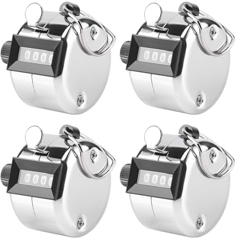 YiliYa 4 Stücke Handzähler Zähler,4-Stelliger Handzähler Metal Klicker Zähler Mechanischer Klickzähler für Personenzähler Coaching Golf Reihenzähler Stricken