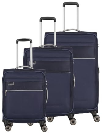 Travelite Kofferset 3 teilig Weichschale 4 Rollen, Größen S-M-L, nachhaltig, MIIGO, Reisegepäck Set aus recyceltem Material, TSA Schloss, Koffer Größen L + M erweiterbar