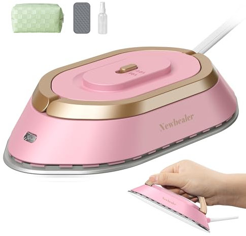 Newbealer Ferro da Stiro da Viaggio, Ferro da Viaggio Mini Portatile Leggera Compatto senza Vapore, Stirare i Vestiti, Doppio Voltaggio 100V-240V, rosa