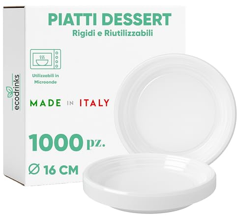 marketcaffe Set di 1000 Piatti Dessert in Plastica Riutilizzabile Rigida, Lavabili 20 Cicli in Lavastoviglie - Monouso, Resistenti e di Alta Qualità – Perfetti per Feste, Eventi e Catering