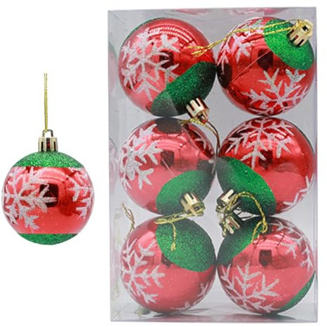 Asudaro 6 Stücke Weihnachtskugeln - 6cm bemalte Weihnachtskugel, Weihnachtsbaum-Kunststoffkugel Christbaumschmuck zum Aufhängen,8 Styles Type,für Festival Dekore Weihnachtsbaumschmuck