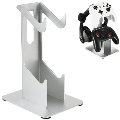 Folgtek Support pour Casque Audio Support pour écouteurs Support pour Manette de Jeu et Casque sur Table pour Deux (argenté, 2 Couches)